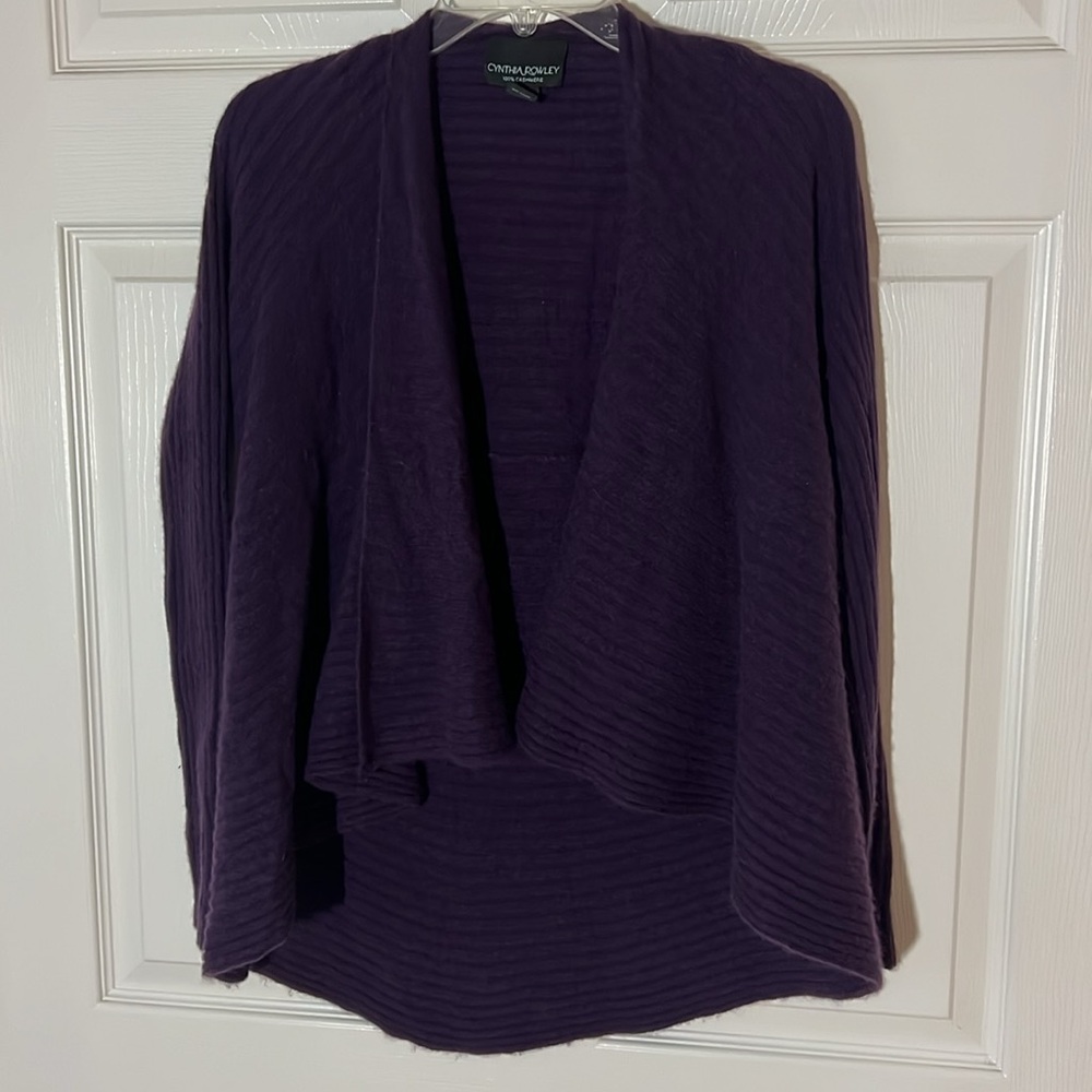Cynthia Rowley 100% CASHMERE Open Waterfall Cardigan Dark Purple, Sz Small